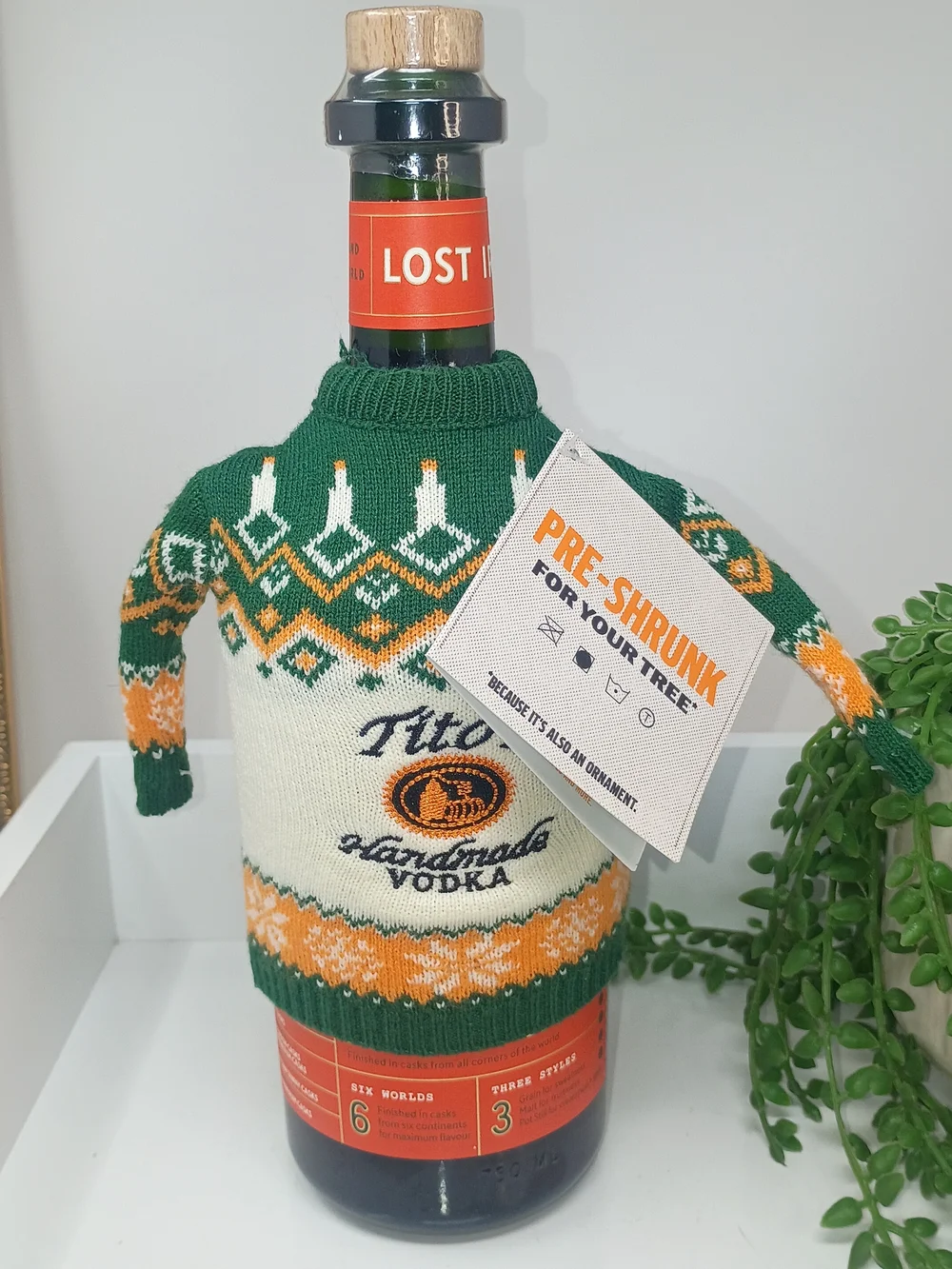 Tito's Green & Cream Knit Bottle Sweater